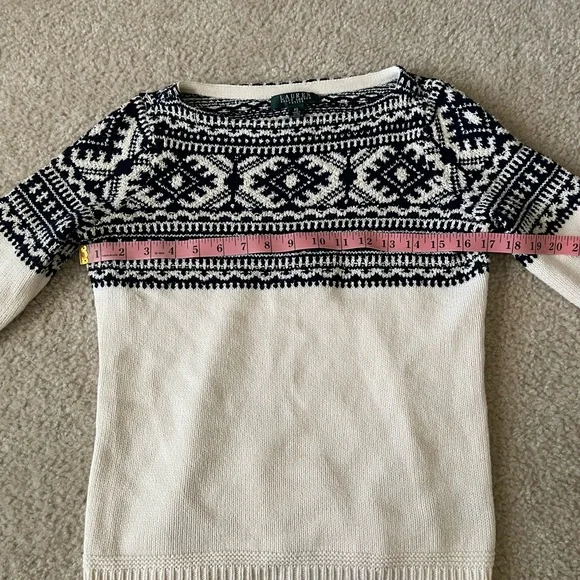 Lauren Ralph Lauren Black and Cream Patterned Sweater petite small - Picture 4 of 7